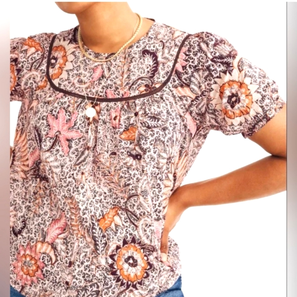 Madewell Floral Batik Cotton Top, Size M